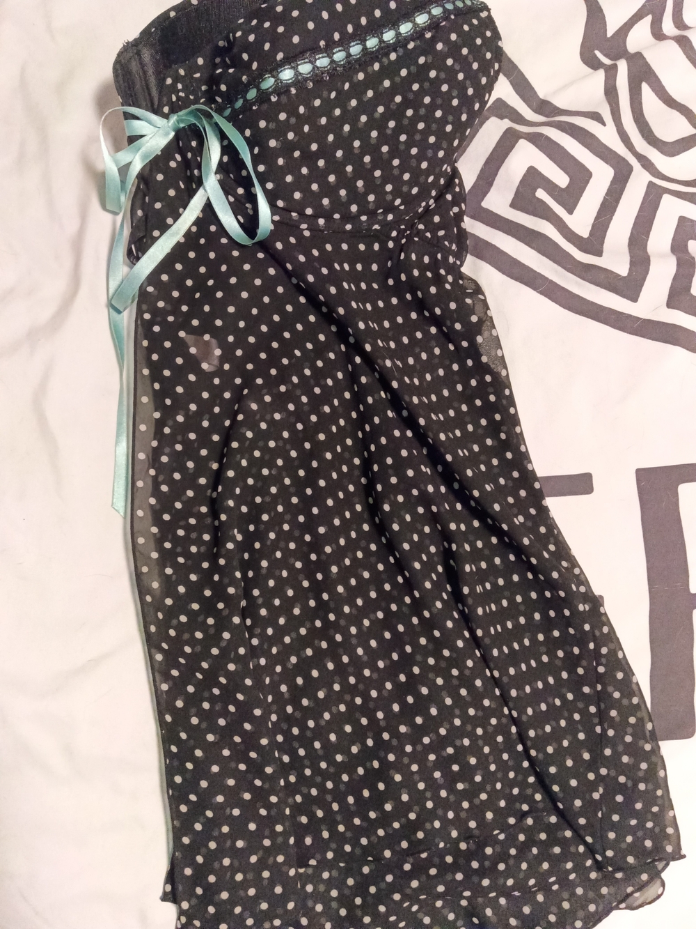 Polka Dot Black and White Strapless Skirt with Mint Accent